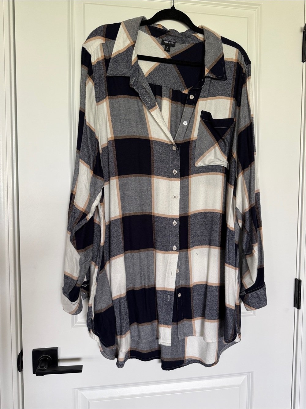 torrid Blue, Beige & Cream Plaid Button-Up Shirt